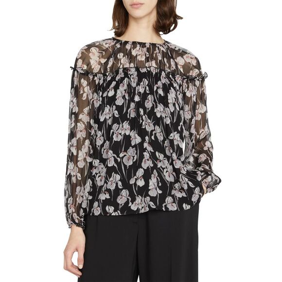 Jason Wu Womens Iris Ruffle-Trim Silk Blouse 4 Black Multi - NWT $395